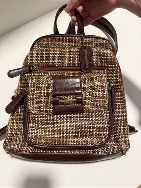 Via Veneto Brown Tweed & Dark Brown Leather Backpack